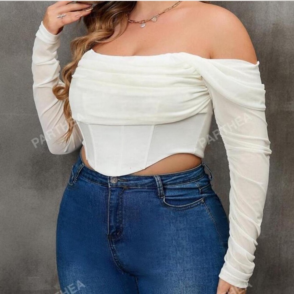Off-the shoulder corset long sleeve top